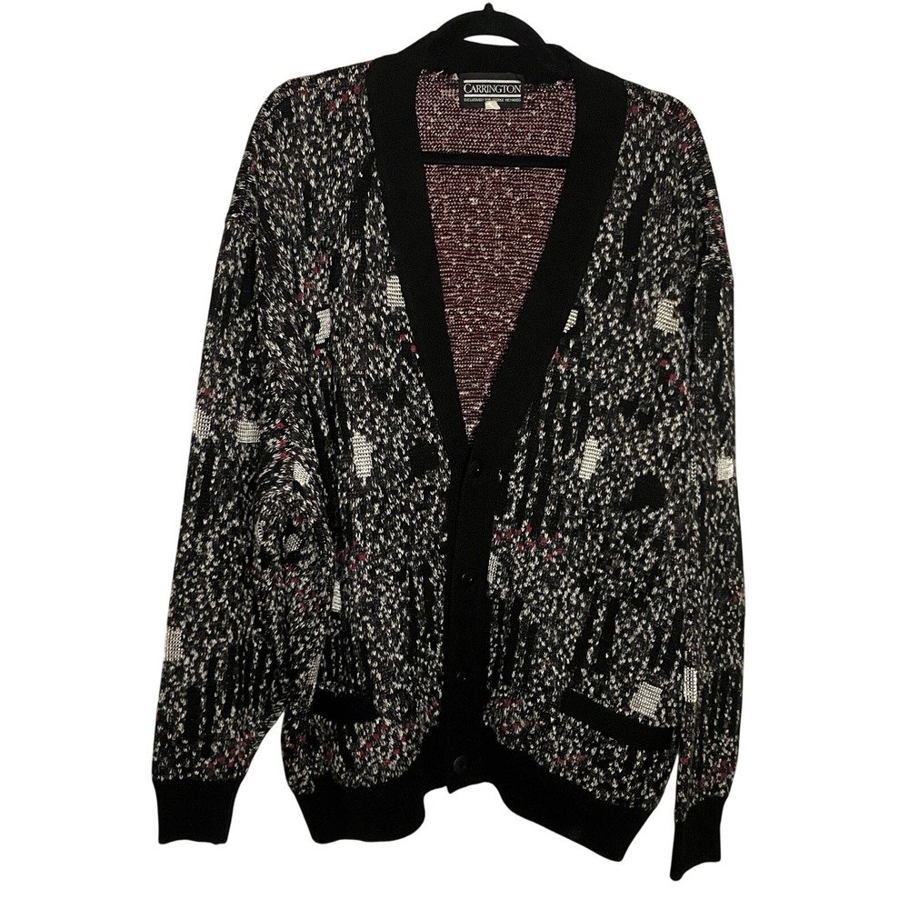 Vintage Carrington Cardigan Mens George Richards Knit Grandpa Academia Black
